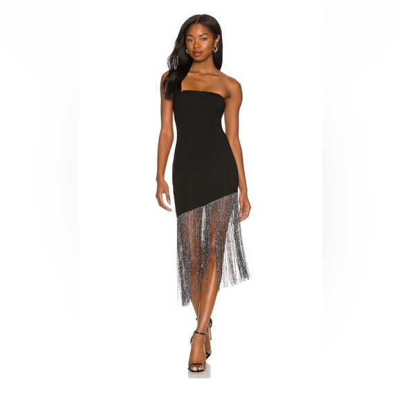 superdown Dresses & Skirts - Superdown Black Strapless Fringe Dress